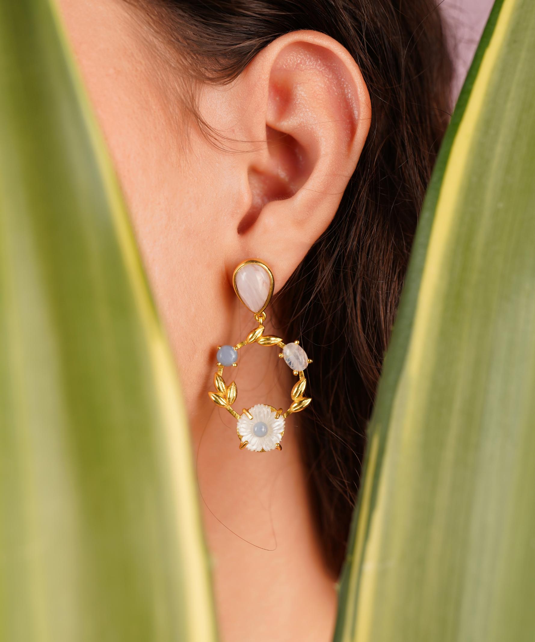 MC Paris Pink Opal-White Quartz  Earrings