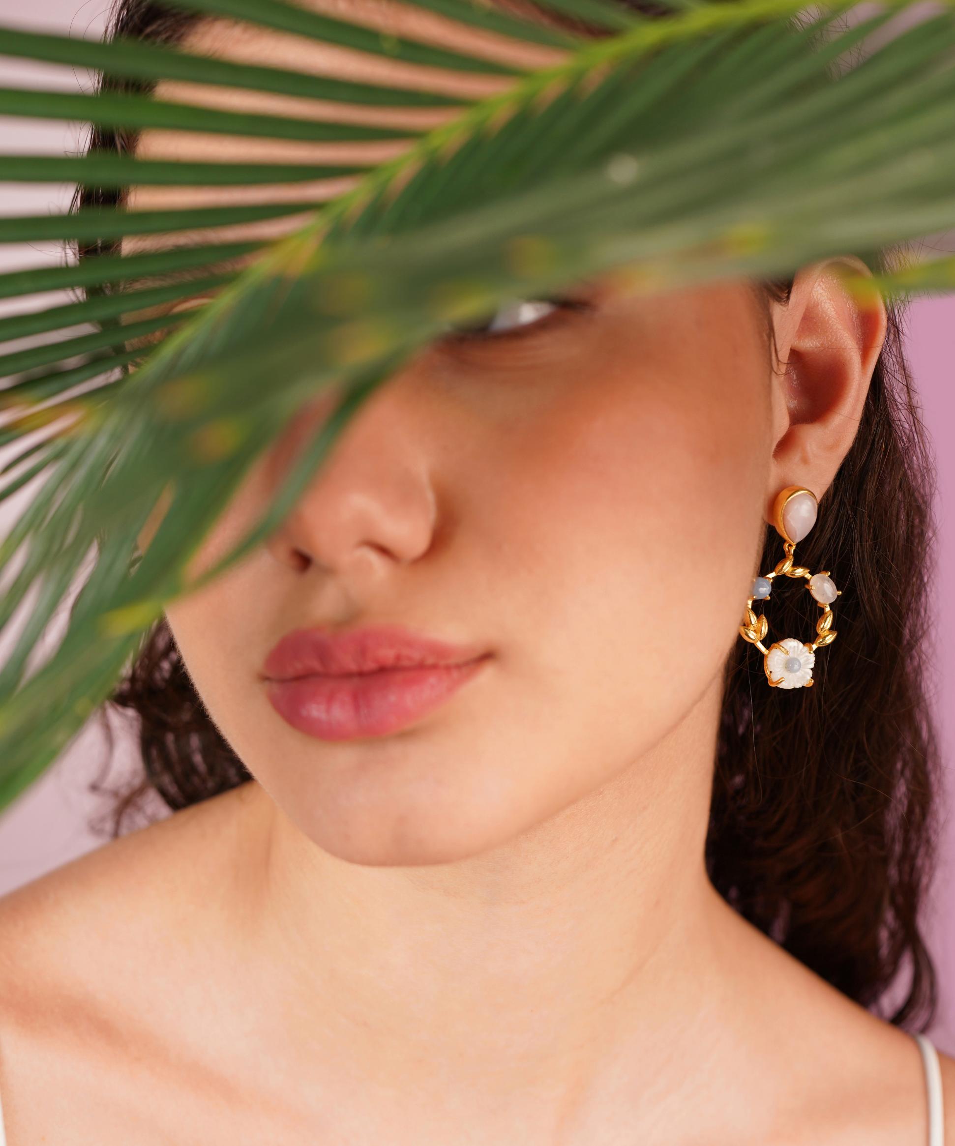 MC Paris Pink Opal-White Quartz  Earrings