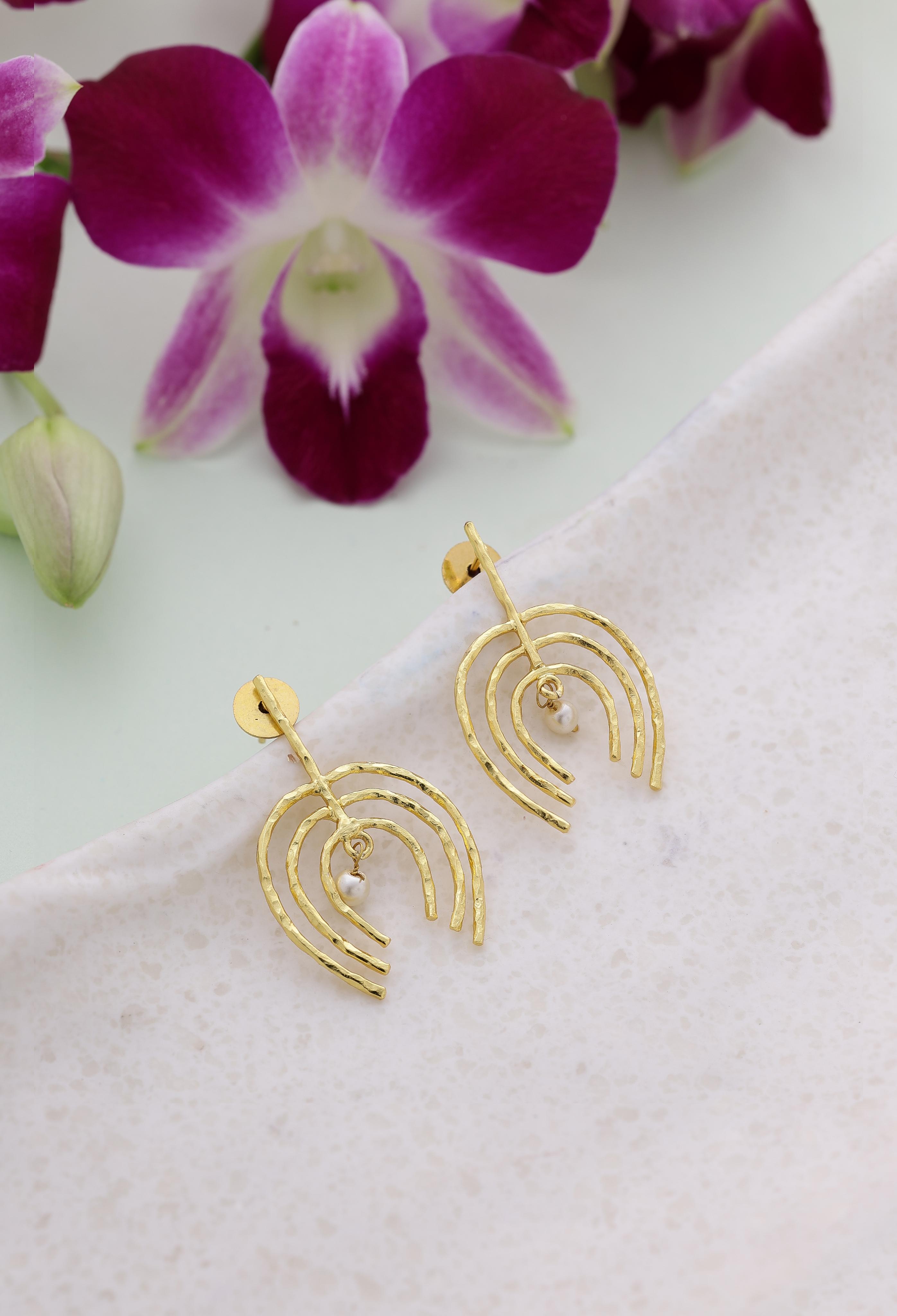 Trident Pearl Drop Dangler Earrings