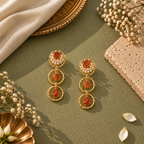 Tri Stone drop loop Earrings-Rust orange