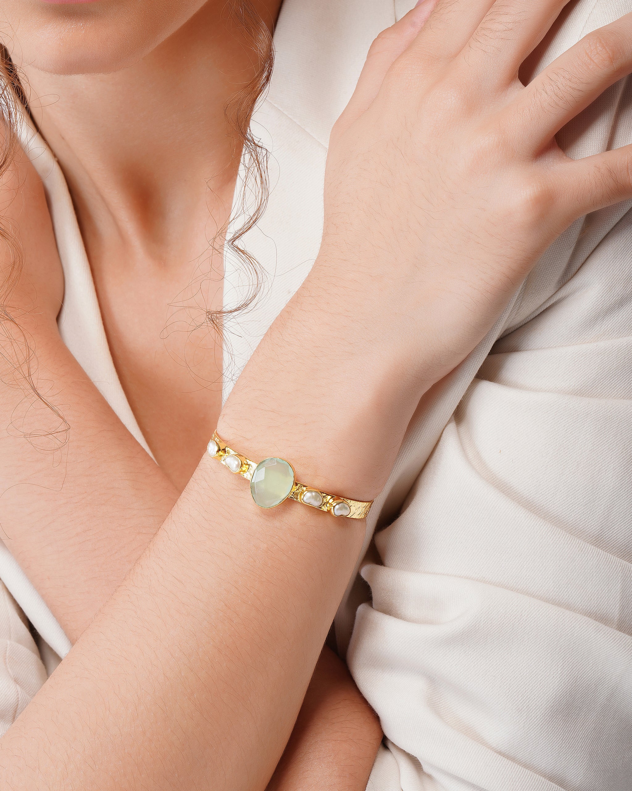 Moon Stone Textured Cuff Bracelet