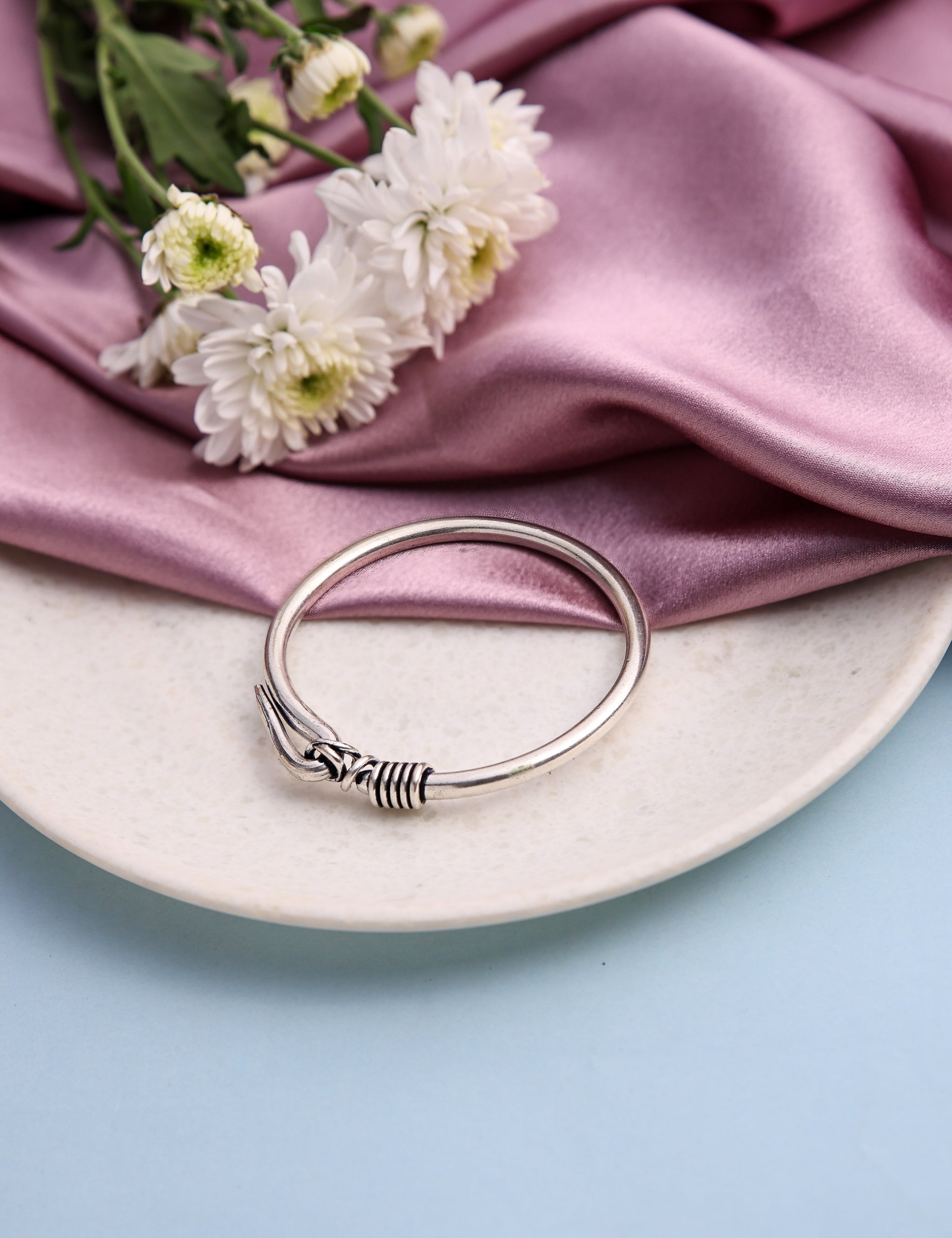 Handcrafted Brass knot Kada Bracelet for Men-Silver