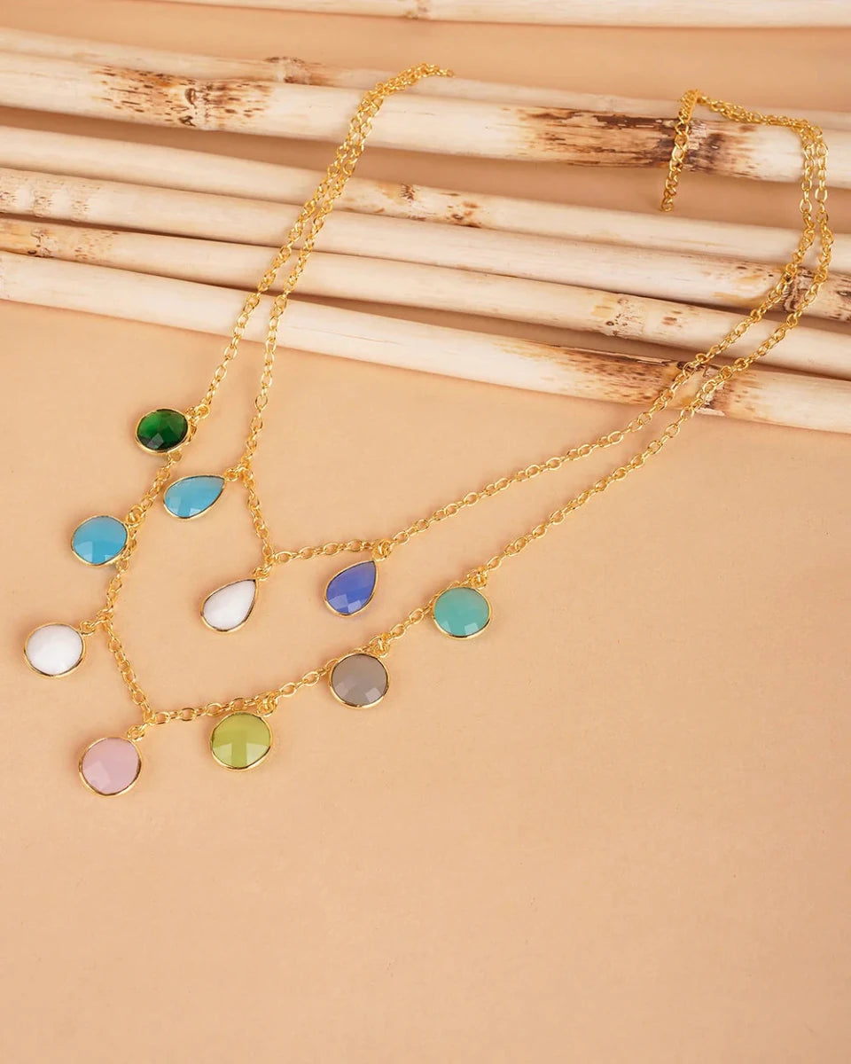 92.5 Sterling Silver Apatite - Emerald Dual layer Necklace - Jiaarajewellery