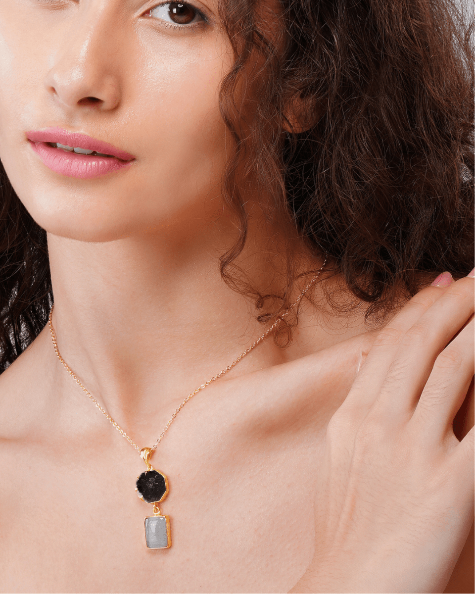 92.5 Sterling Silver Dual Drop Labradorite pendant Necklace - Jiaarajewellery