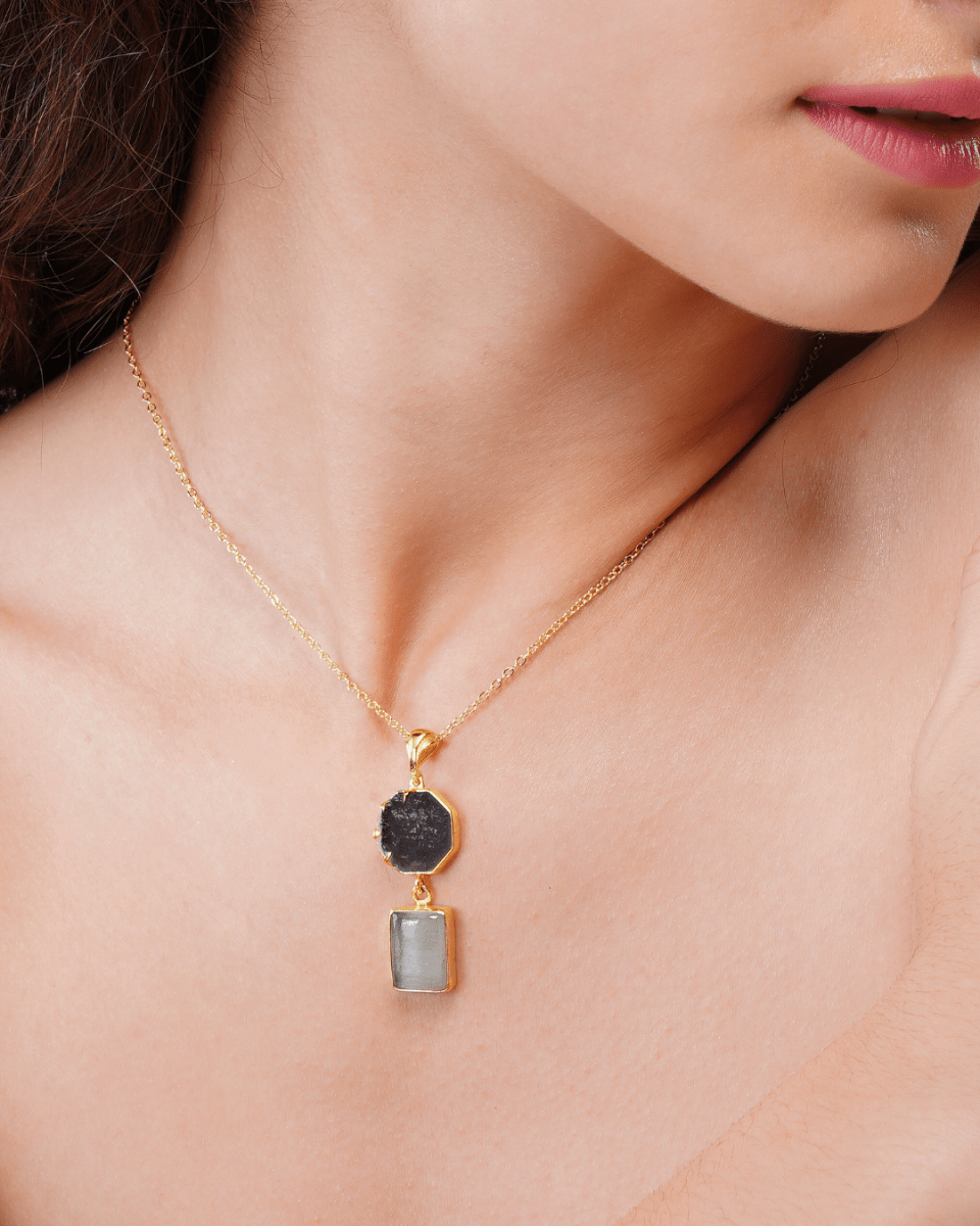 92.5 Sterling Silver Dual Drop Labradorite pendant Necklace - Jiaarajewellery
