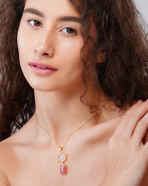 92.5 Sterling Silver Dual Drop Moon Stone pendant Necklace - Jiaarajewellery