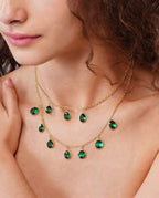 92.5 Sterling Silver Emerald Dual layer Necklace - Jiaarajewellery