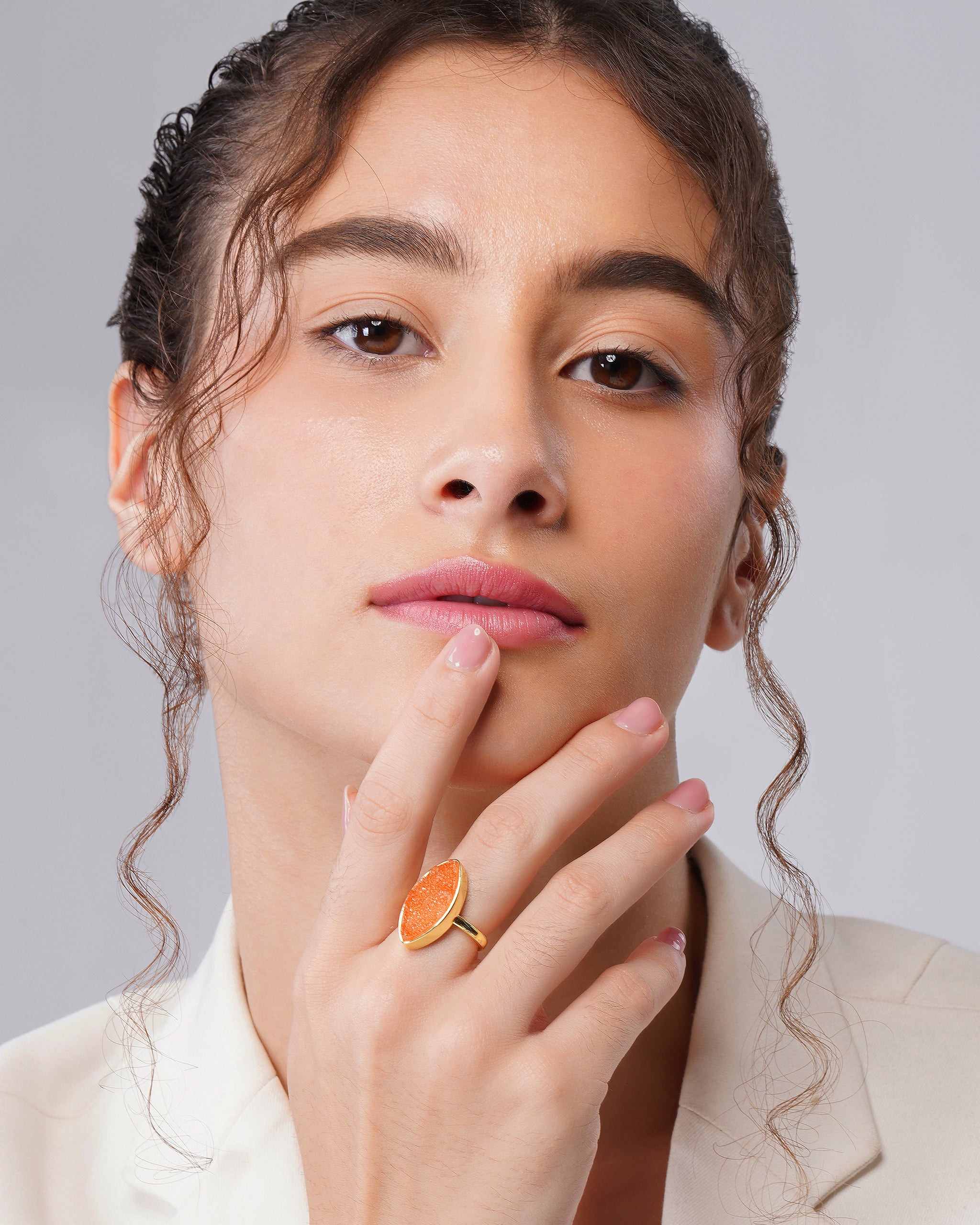 Royal Solar Druzy Brass Orange Ring