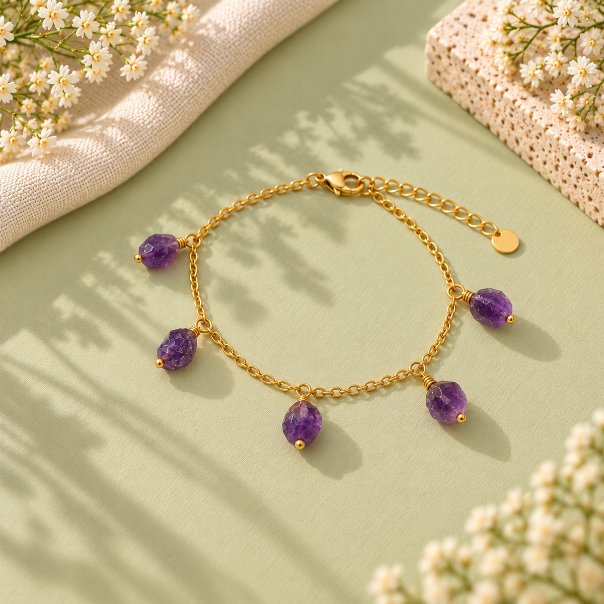 MC Paris Multi Amethyst natural stones Chain Bracelet