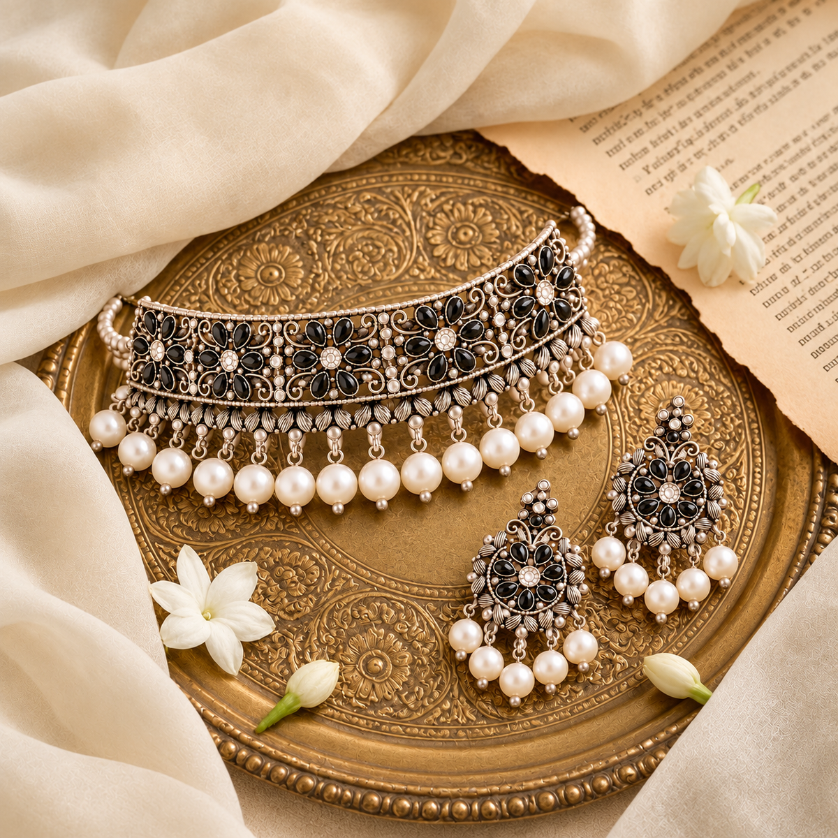 Oxidised Silver Choker Necklace Set with Maang Tikka