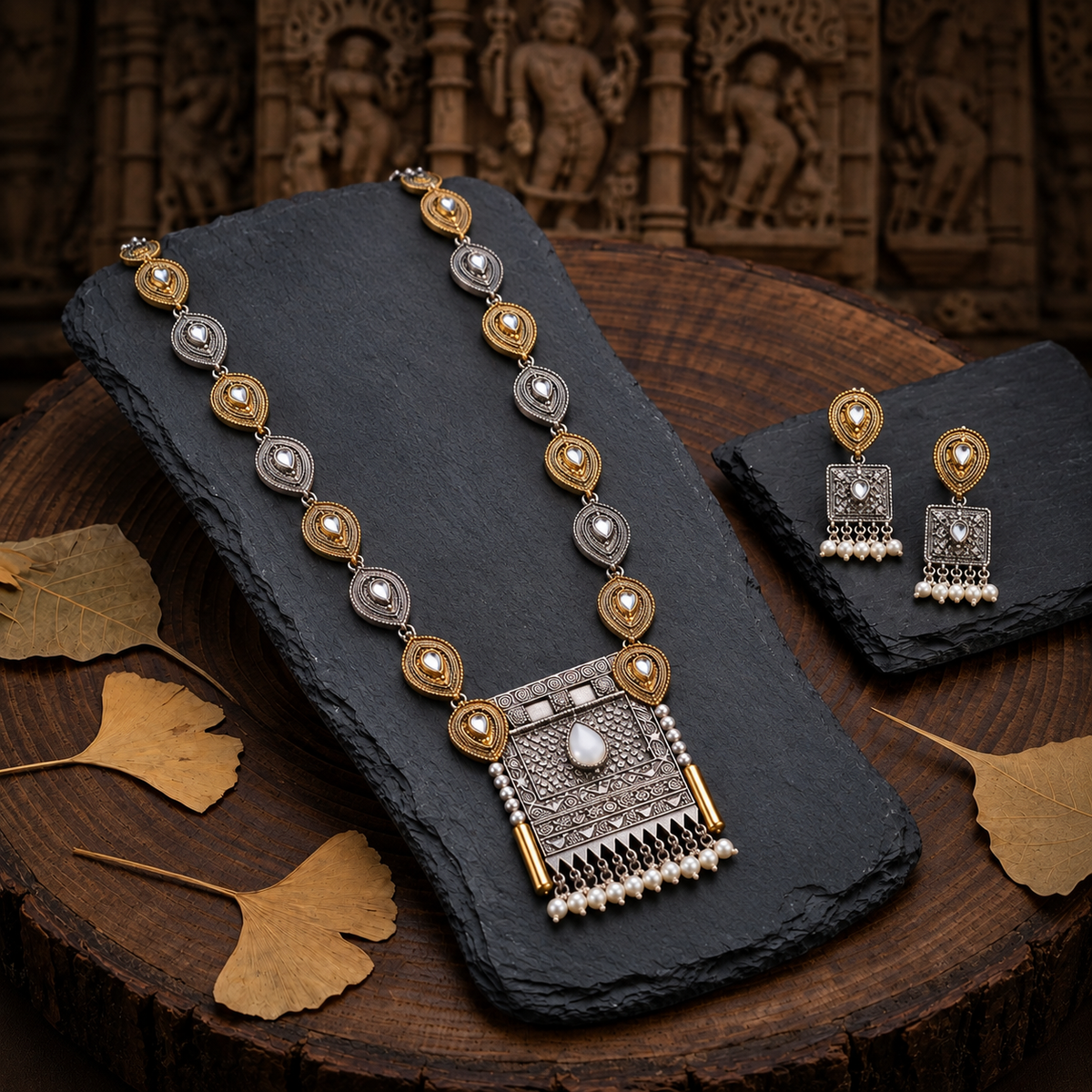 Antique Allure Vintage-Style Oxidised Necklace Set