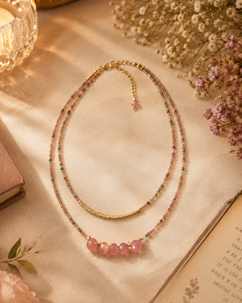 MC Paris Tourmaline Double layer Pendant- Pink