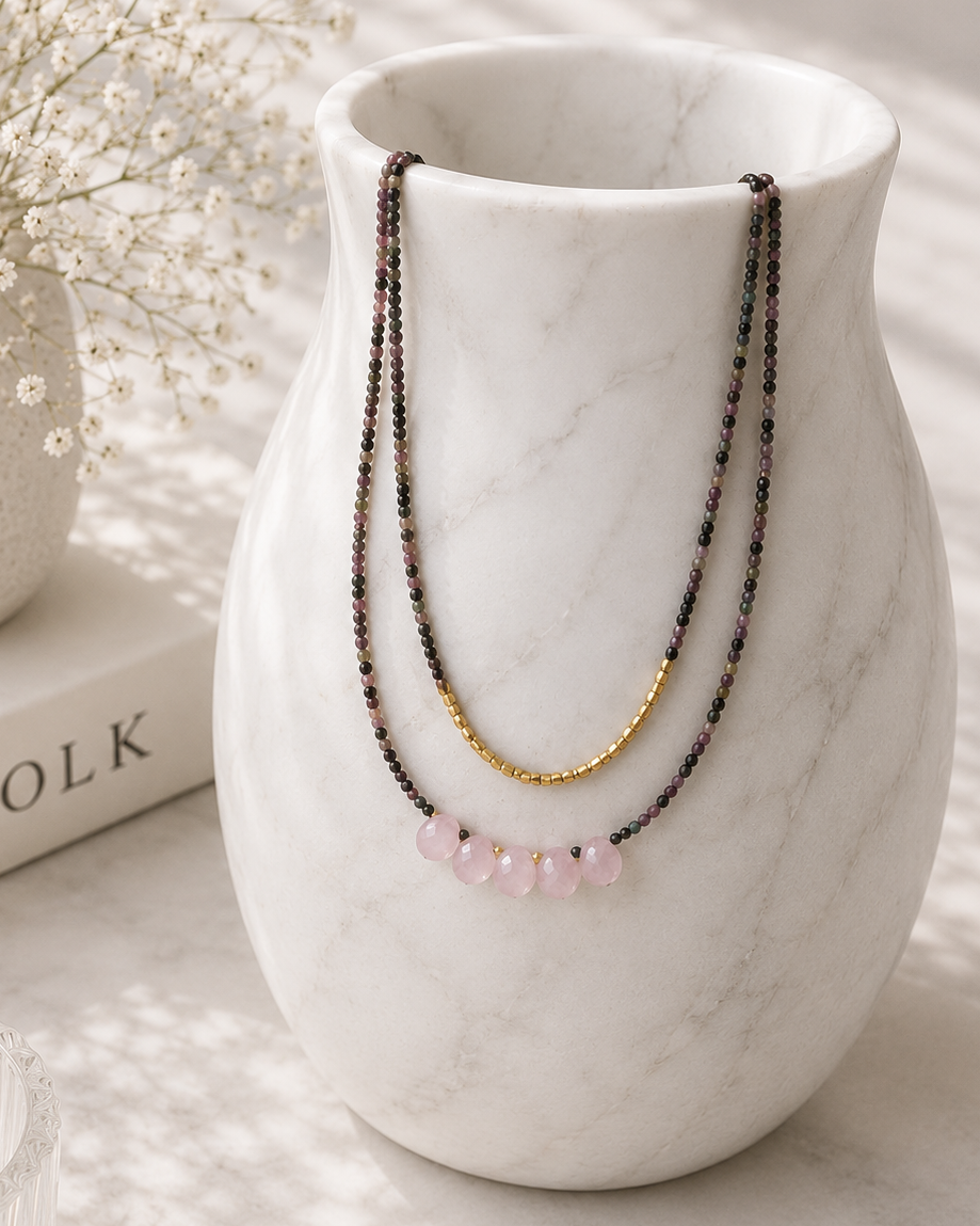 MC Paris Tourmaline Double layer Pendant- Pink