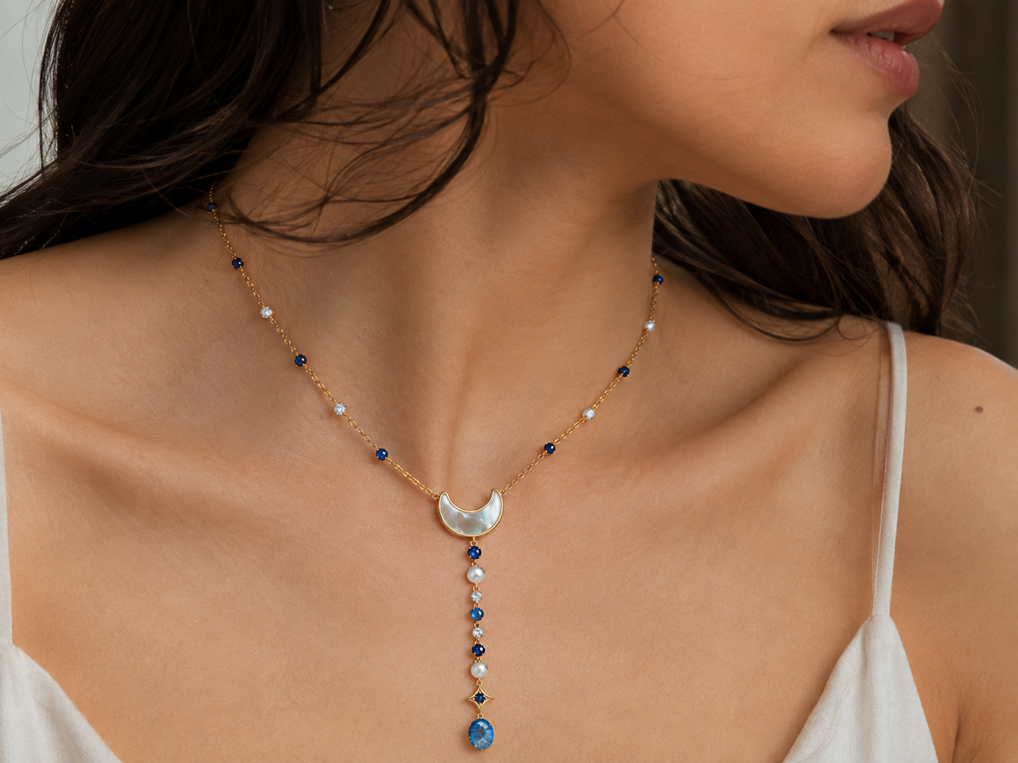 MC Paris Labradorite Moon Drop Necklace