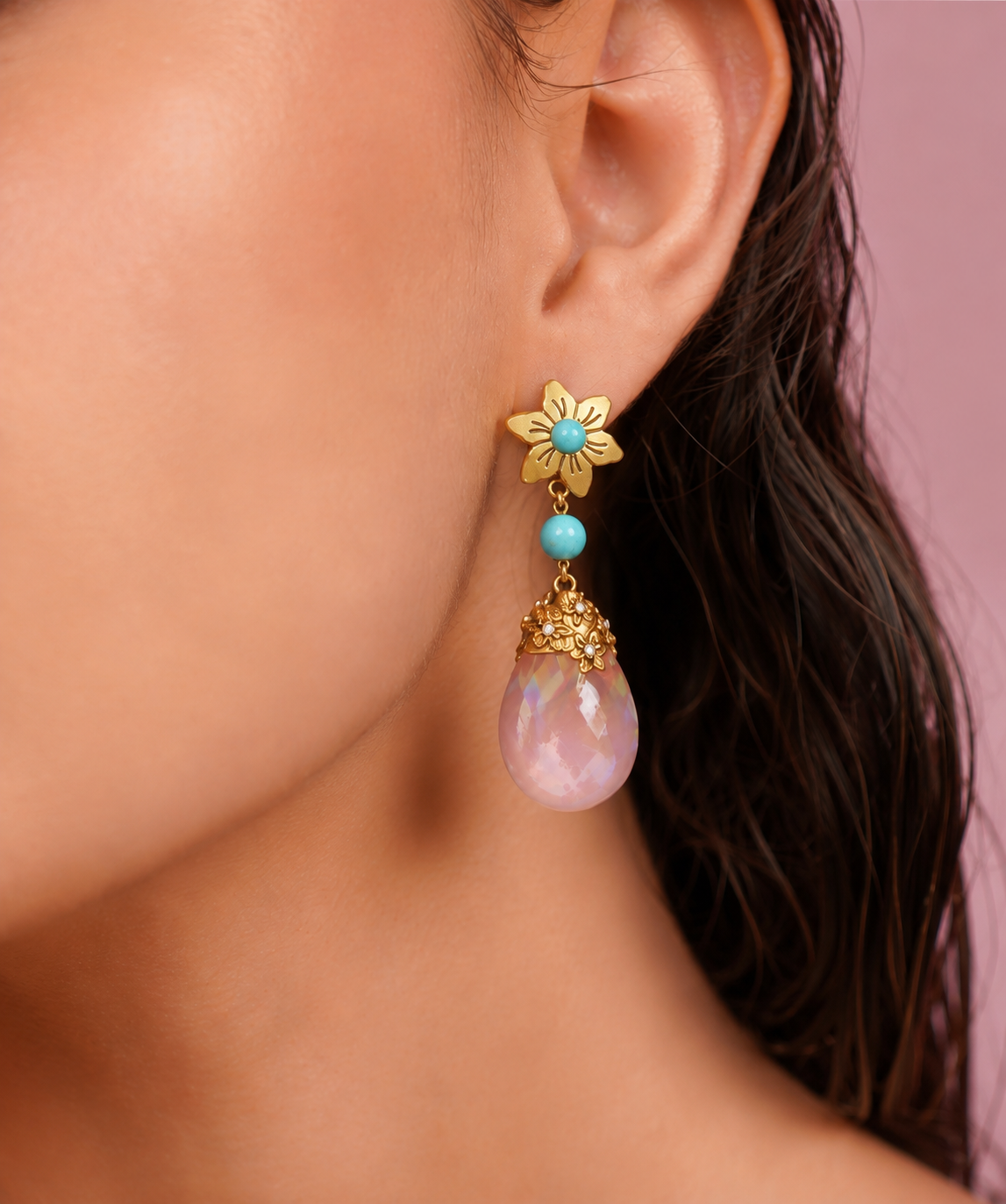 MC Paris Pink Opal Botanical Earrings