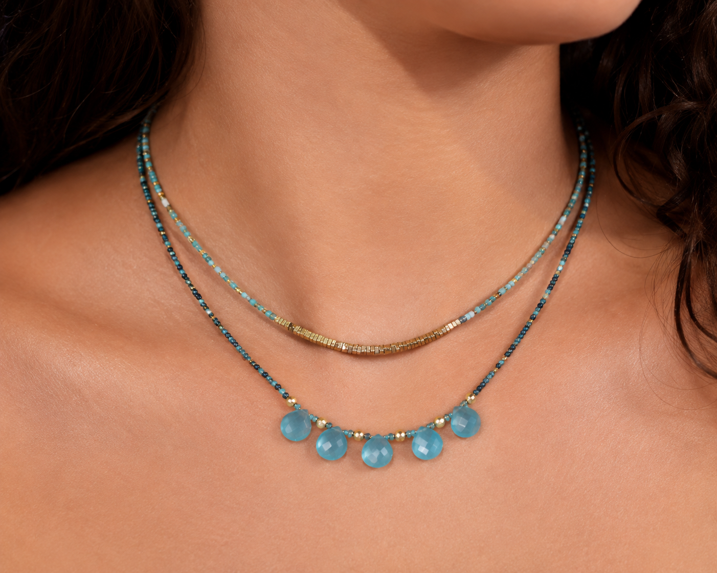 MC Paris Tourmaline Double layer Pendant- Blue