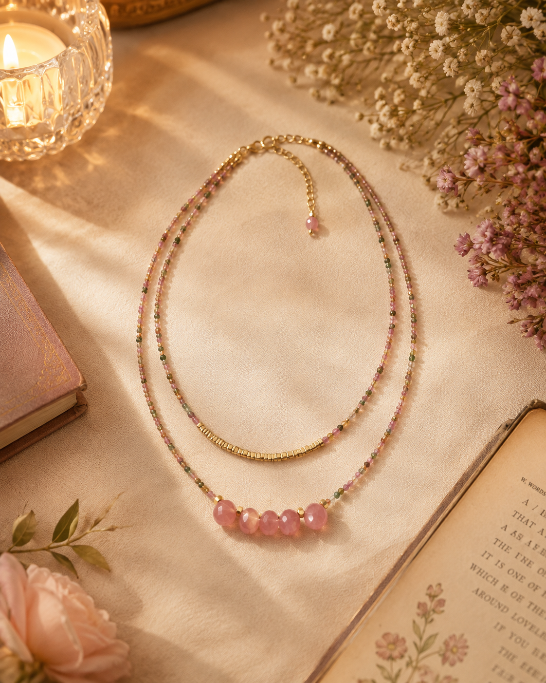 MC Paris Tourmaline Double layer Pendant- Pink