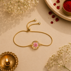 Real Flower Chain Bracelet Rakhi - Pink