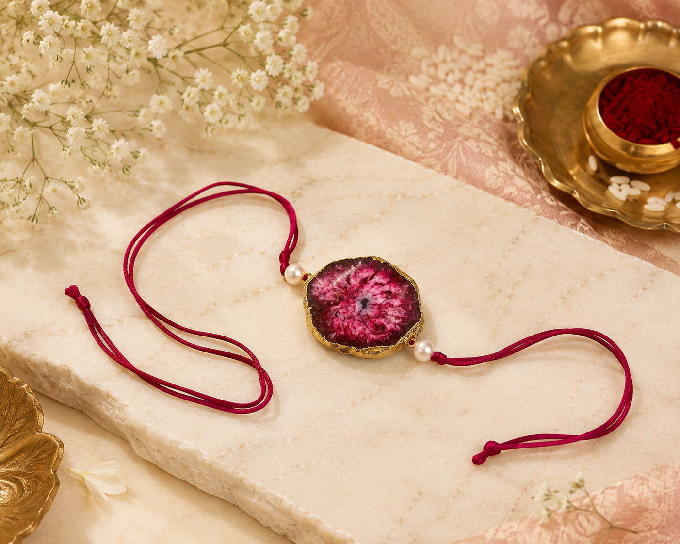 Solar Druzy Stone Thread Rakhi - Ruby