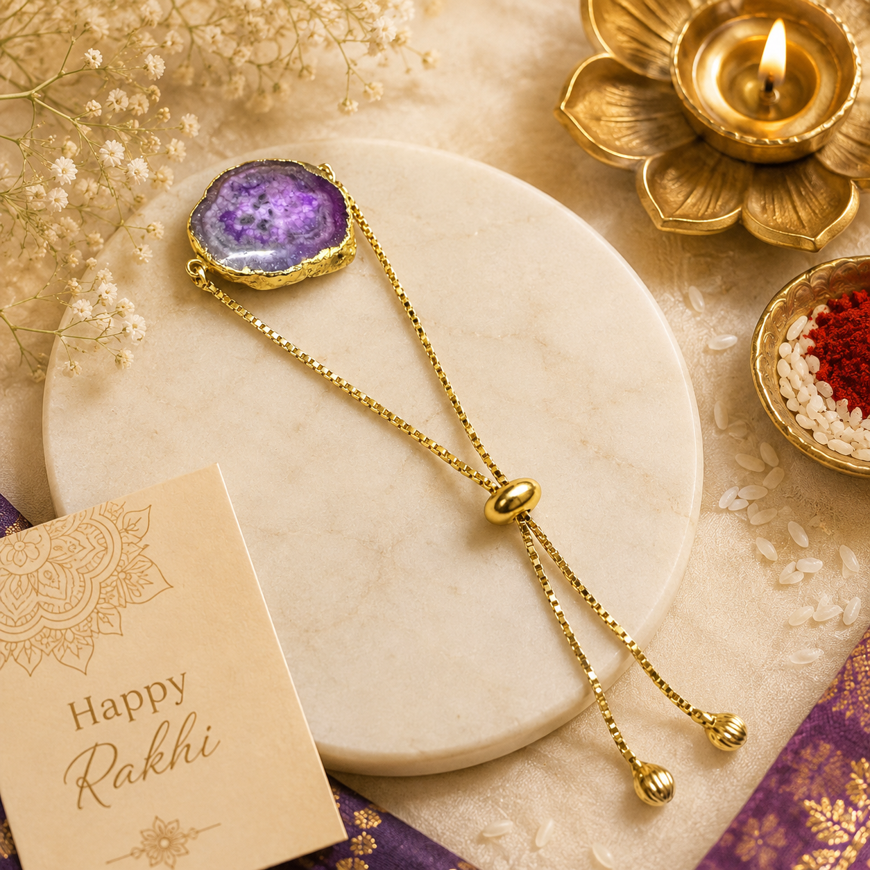 Solar Druzy Stone Chain Rakhi- Purple