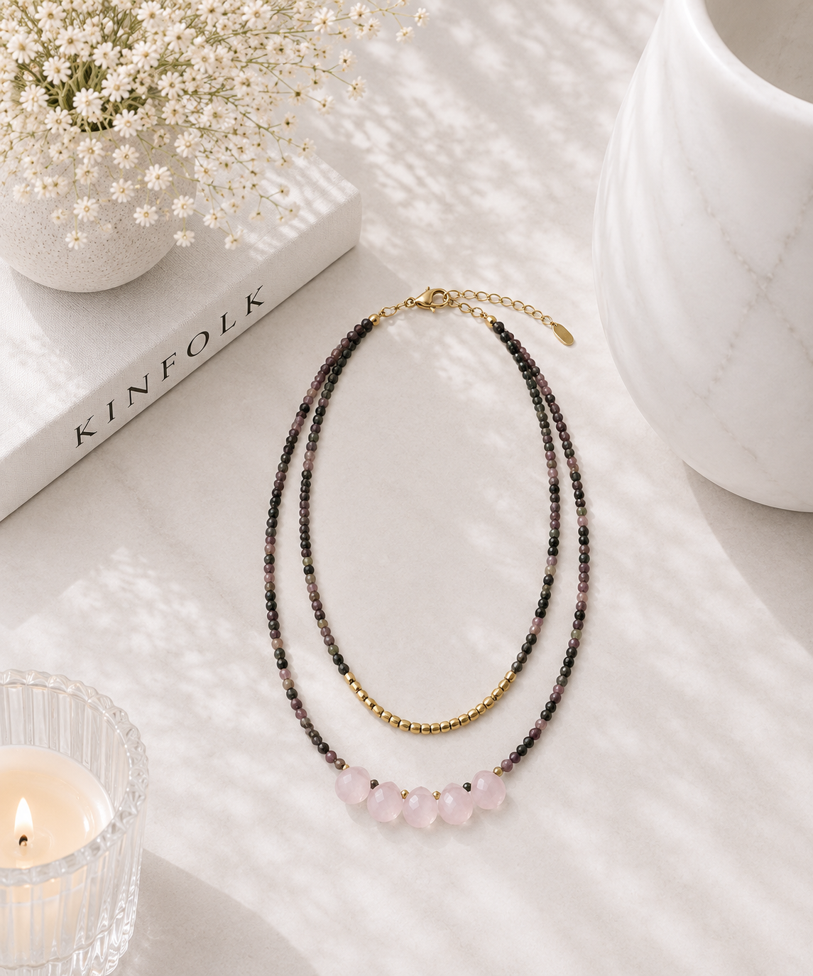 MC Paris Tourmaline Double layer Pendant- Pink