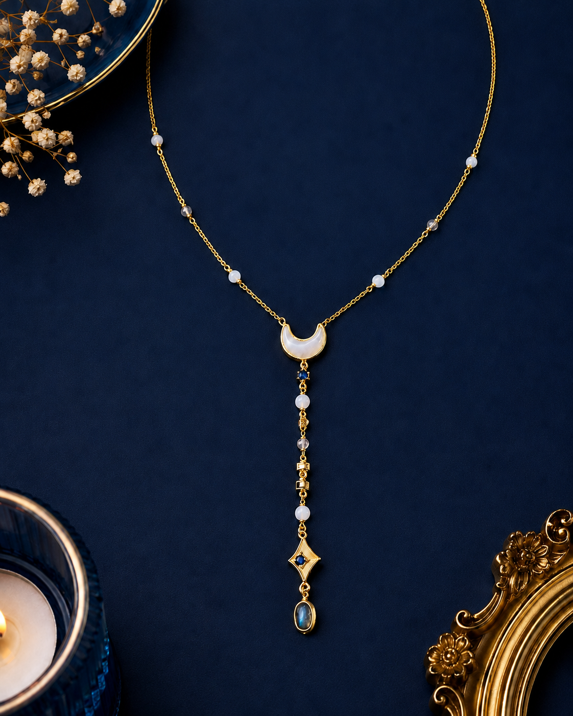 MC Paris Labradorite Moon Drop Necklace