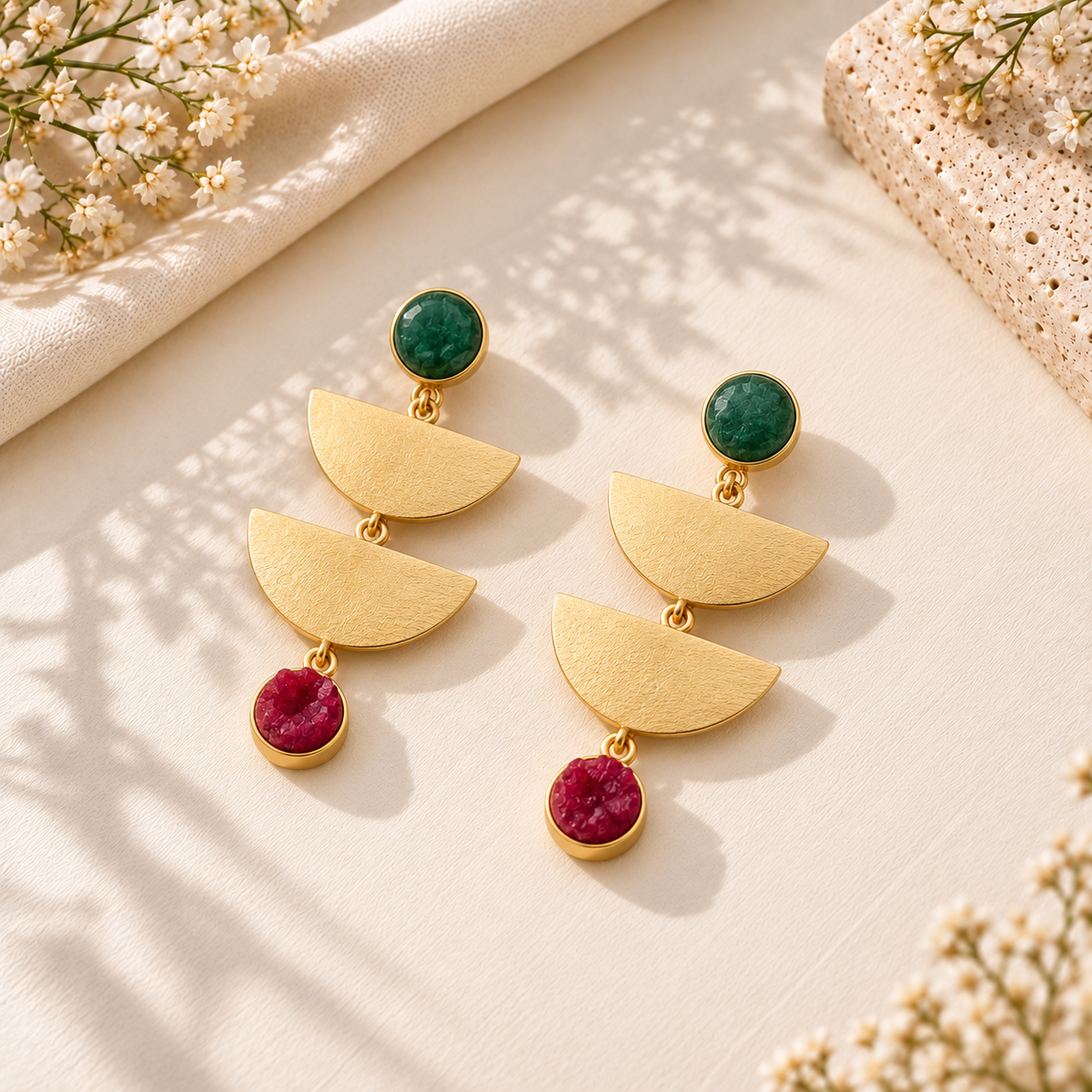 Dual Moon Raw Stone Earrings
