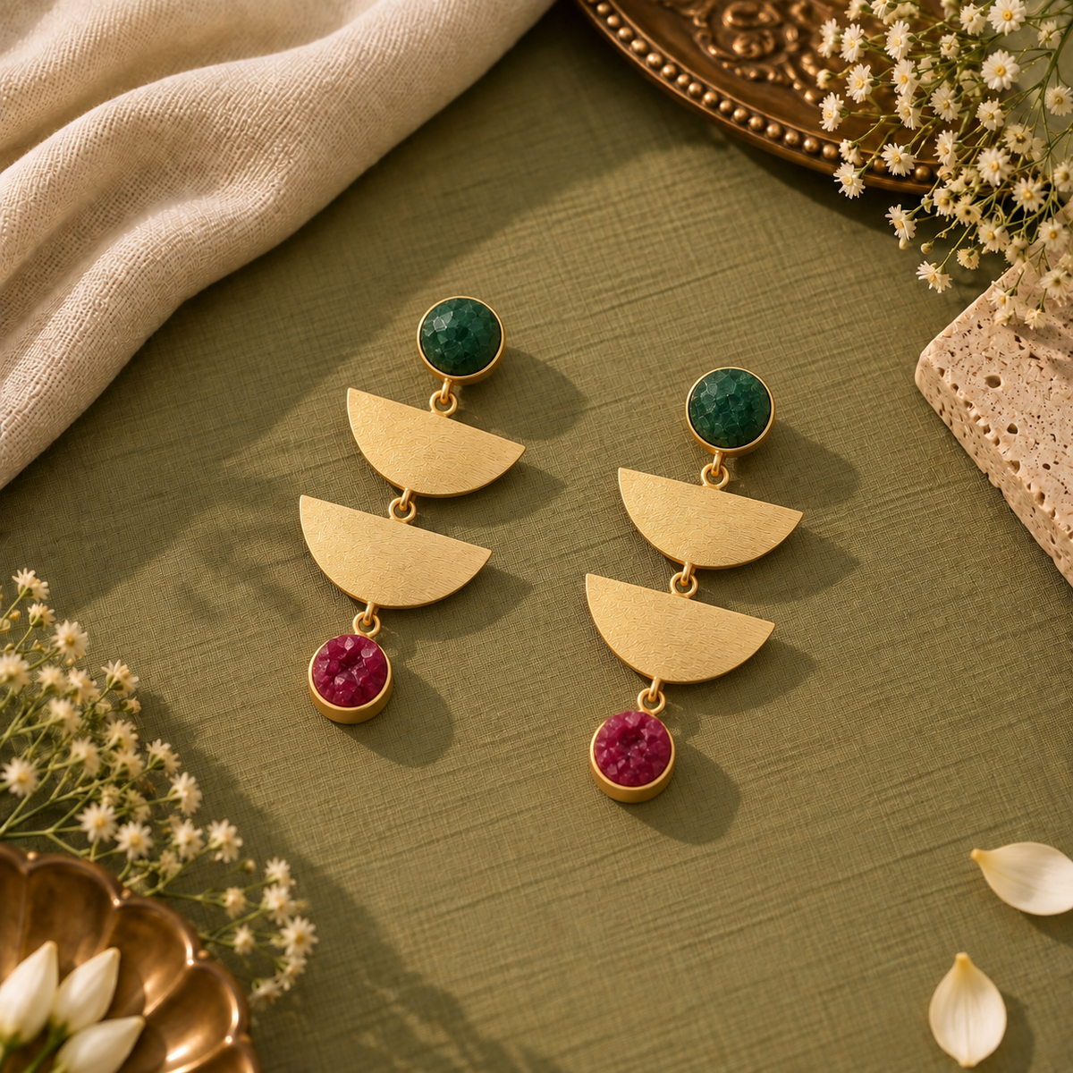 Dual Moon Raw Stone Earrings