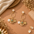 Golden Pentagen drop Stone hanging Earrings-G