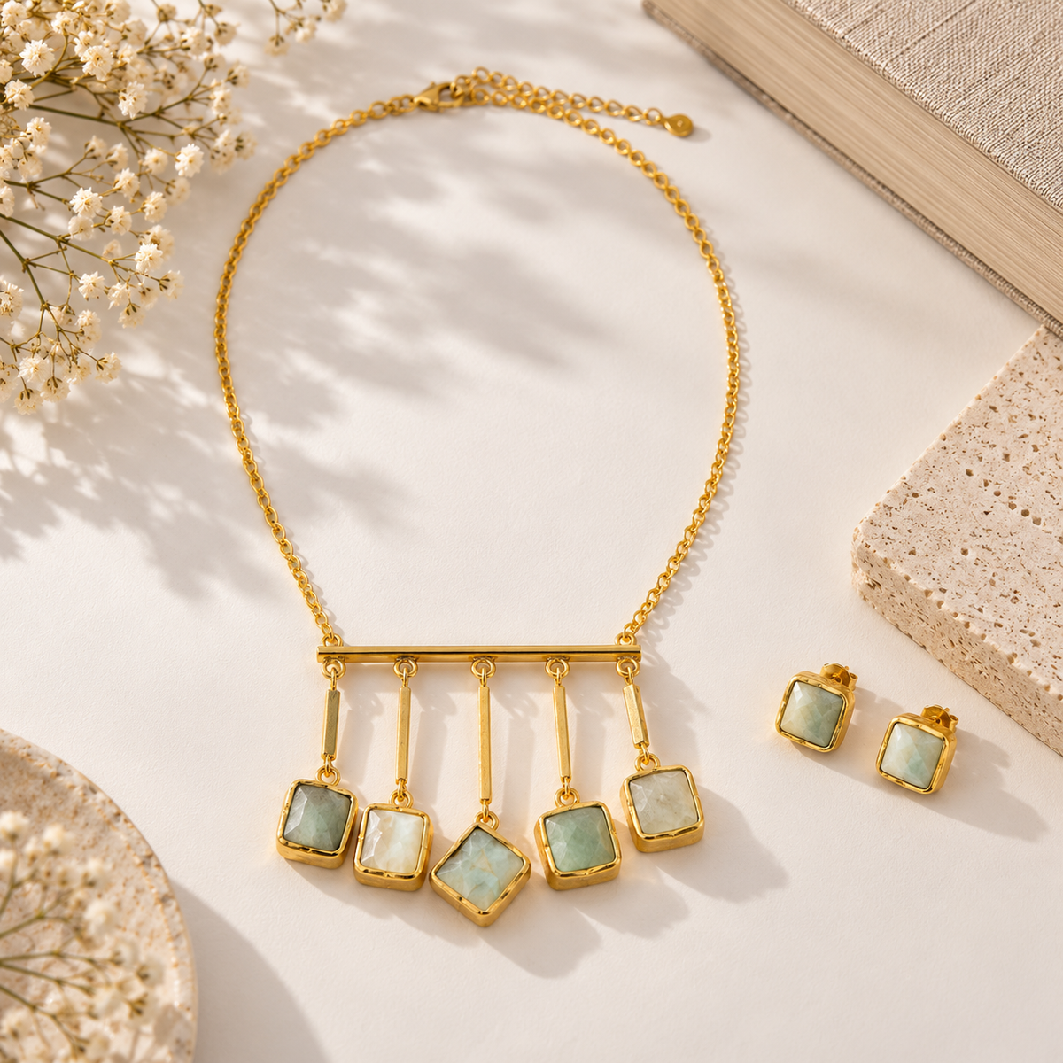 Jiaara 5 drop Natural Stone Necklace Set