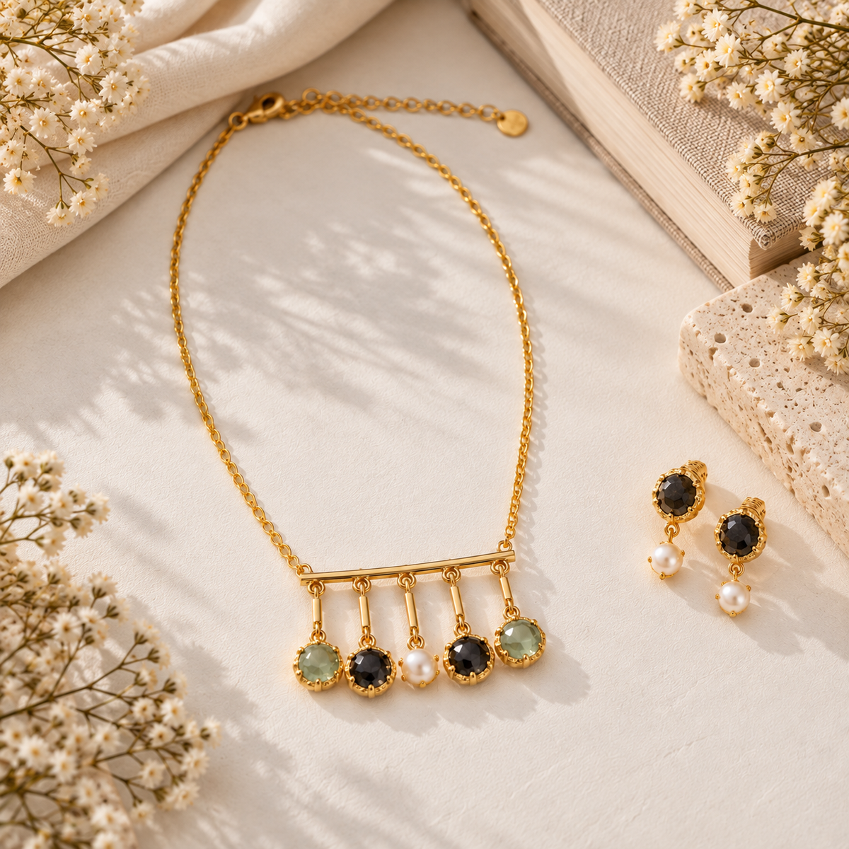 Rawstone glow 5 Stone drop Necklace Set