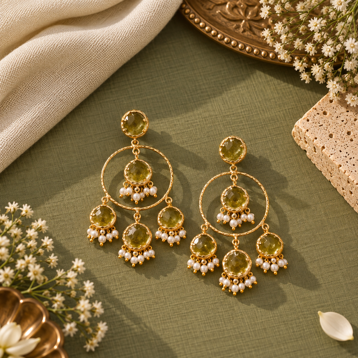 Chandelier Green Earrings