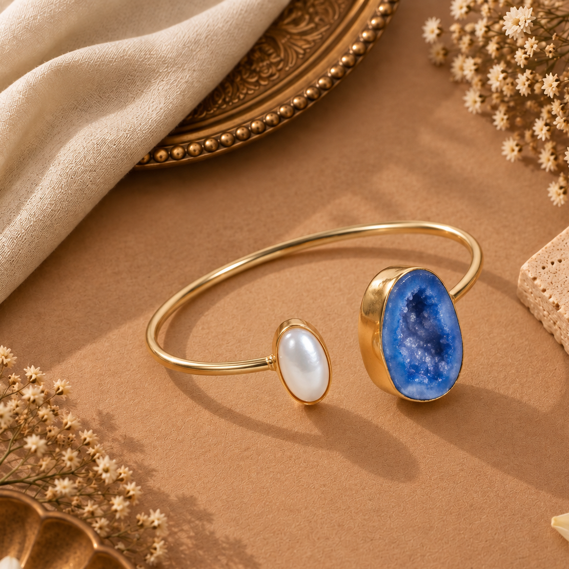 Druzy Stone Handmade Pearl Bracelet