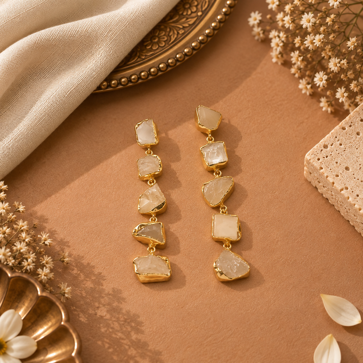 Penta Stone Asymmetric Earrings
