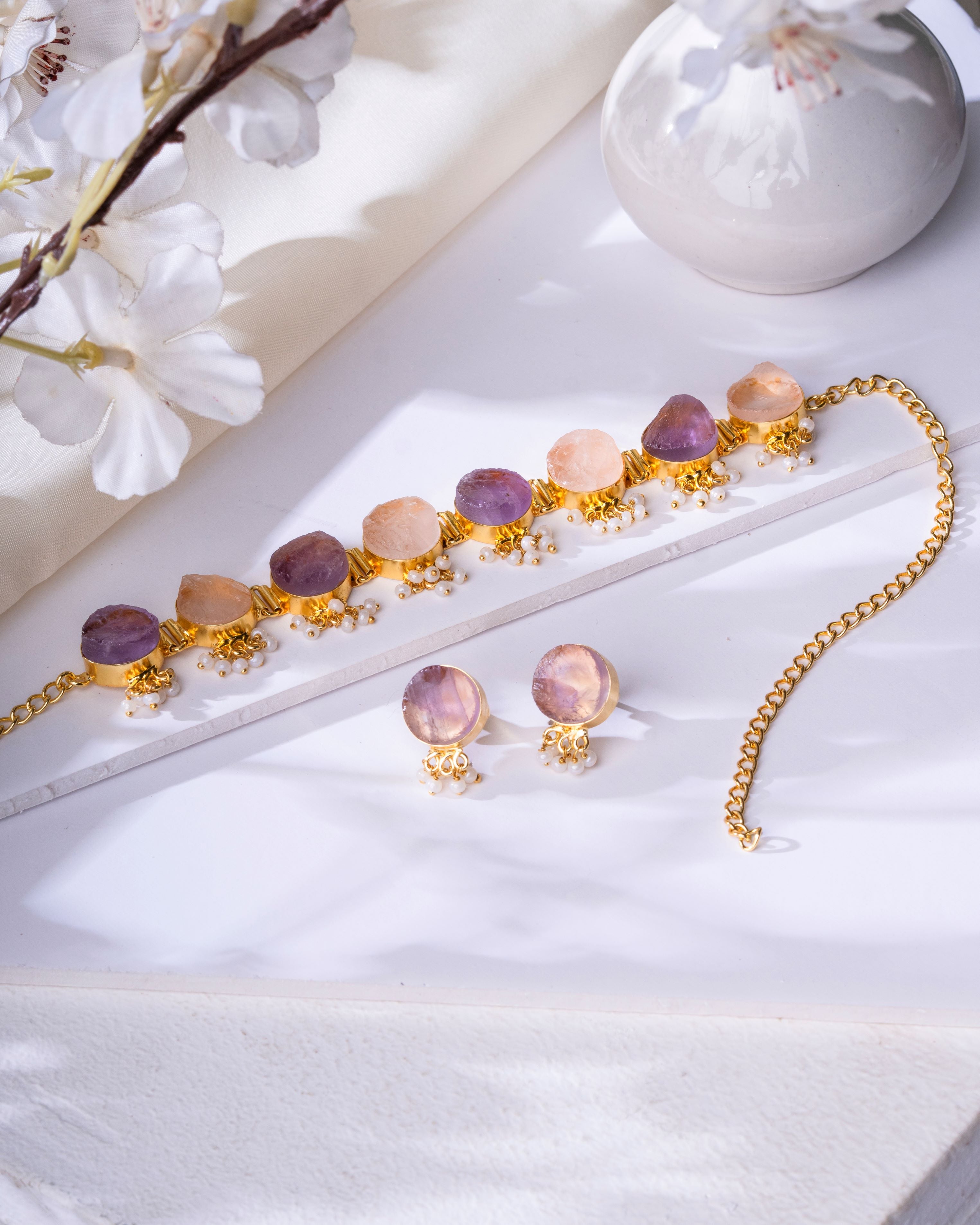 Whispering Stones Multicolor Choker Set -Pastel