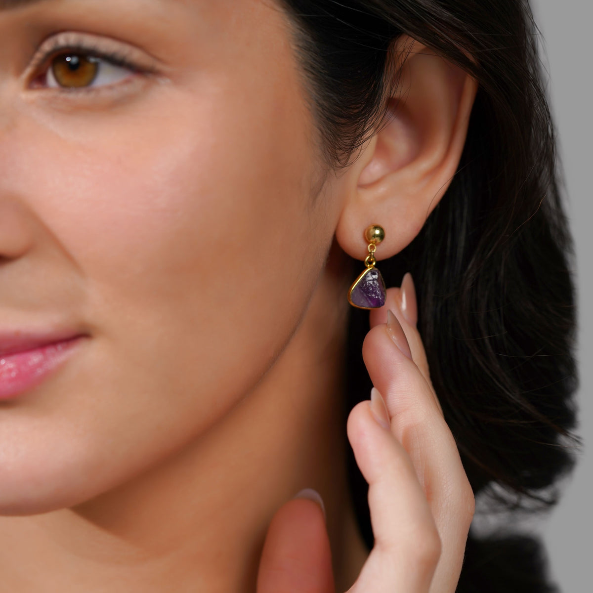 Amethyst Triangle Drop Earrings