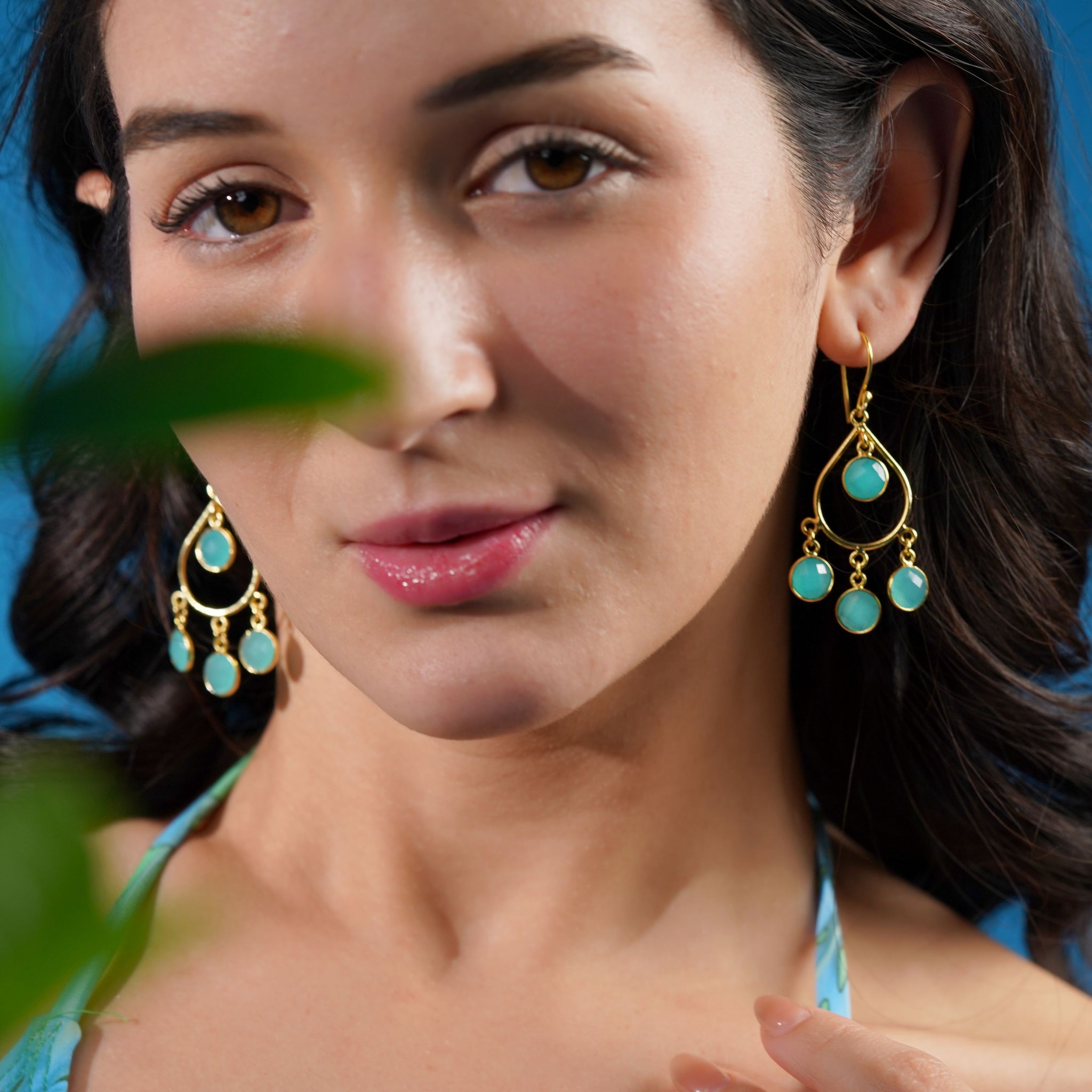 Aqua Chalcedony Drop Earrings