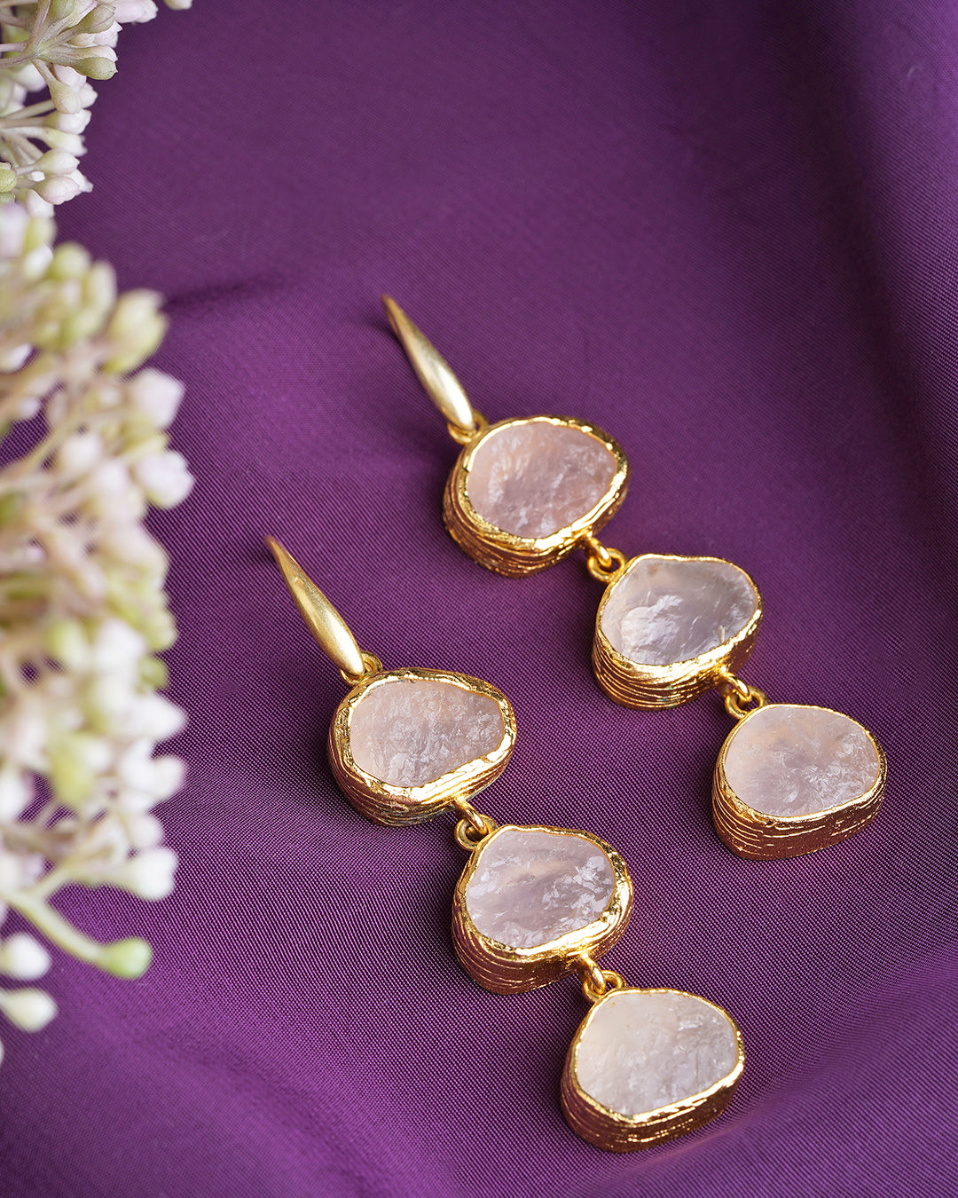 Cascading Trinity Rose Quartz Drop Earrings