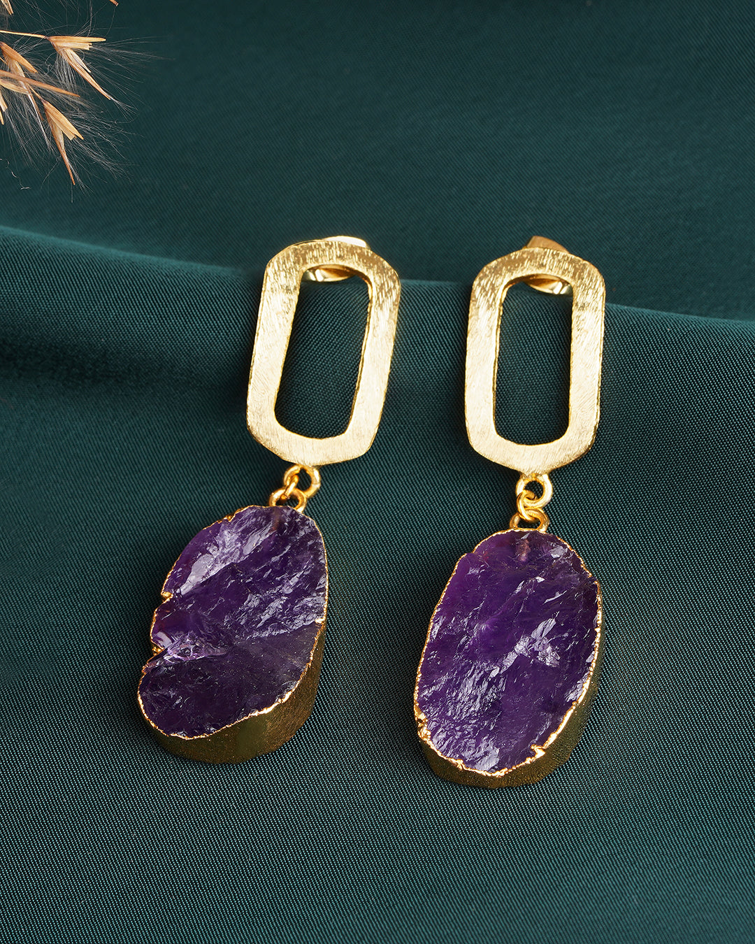 Eccentric Amethyst Stone Drop Earrings