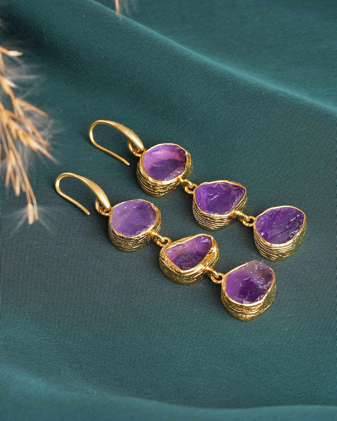 Cascading Trinity Amethyst Drop Earrings
