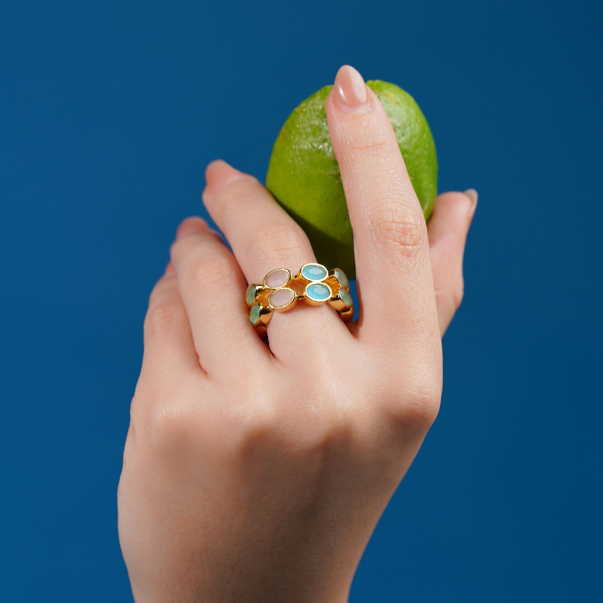 Semi precious stones double ring