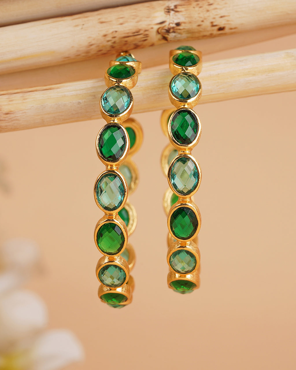 Celestial Apatite & Emerald Orbit  Green Hoop Earrings