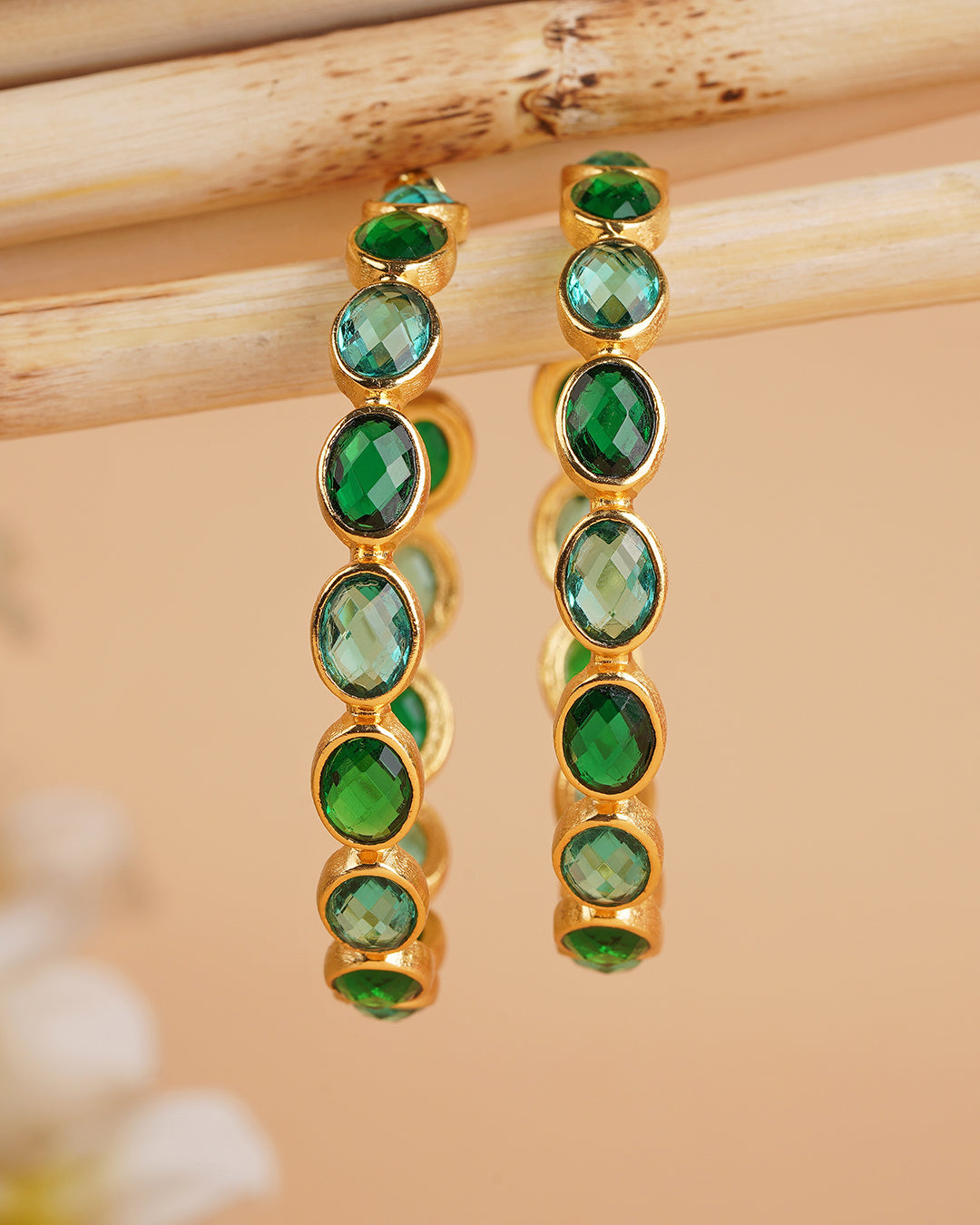 Celestial Apatite & Emerald Orbit  Green Hoop Earrings