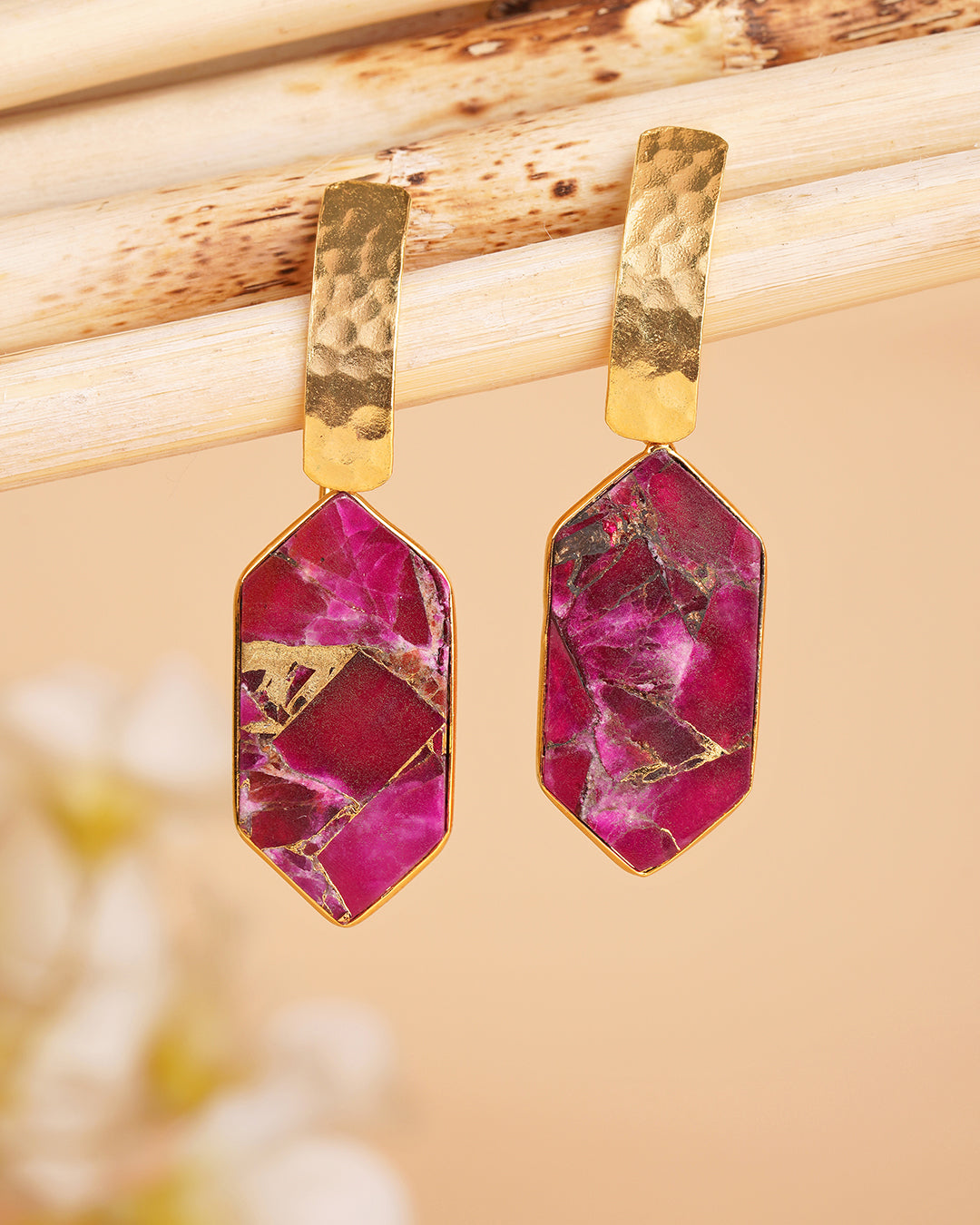 Pentagon Ruby Mohave Drop Earrings