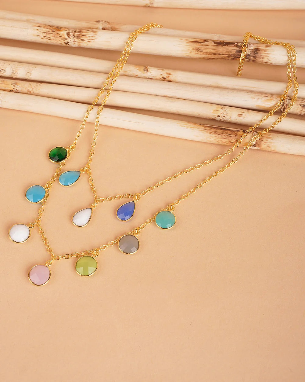 92.5 Sterling Silver Apatite- Emerald Dual layer Necklace