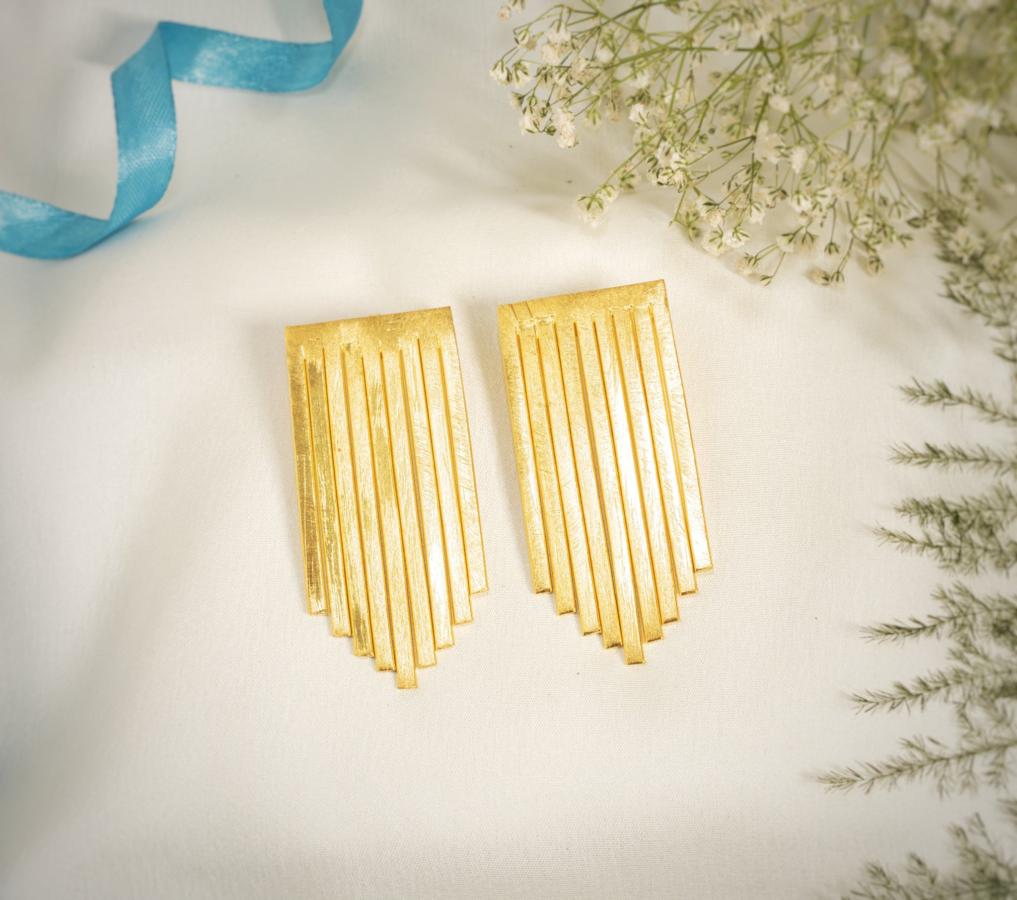 Multi-striped Curtain brass Earrings