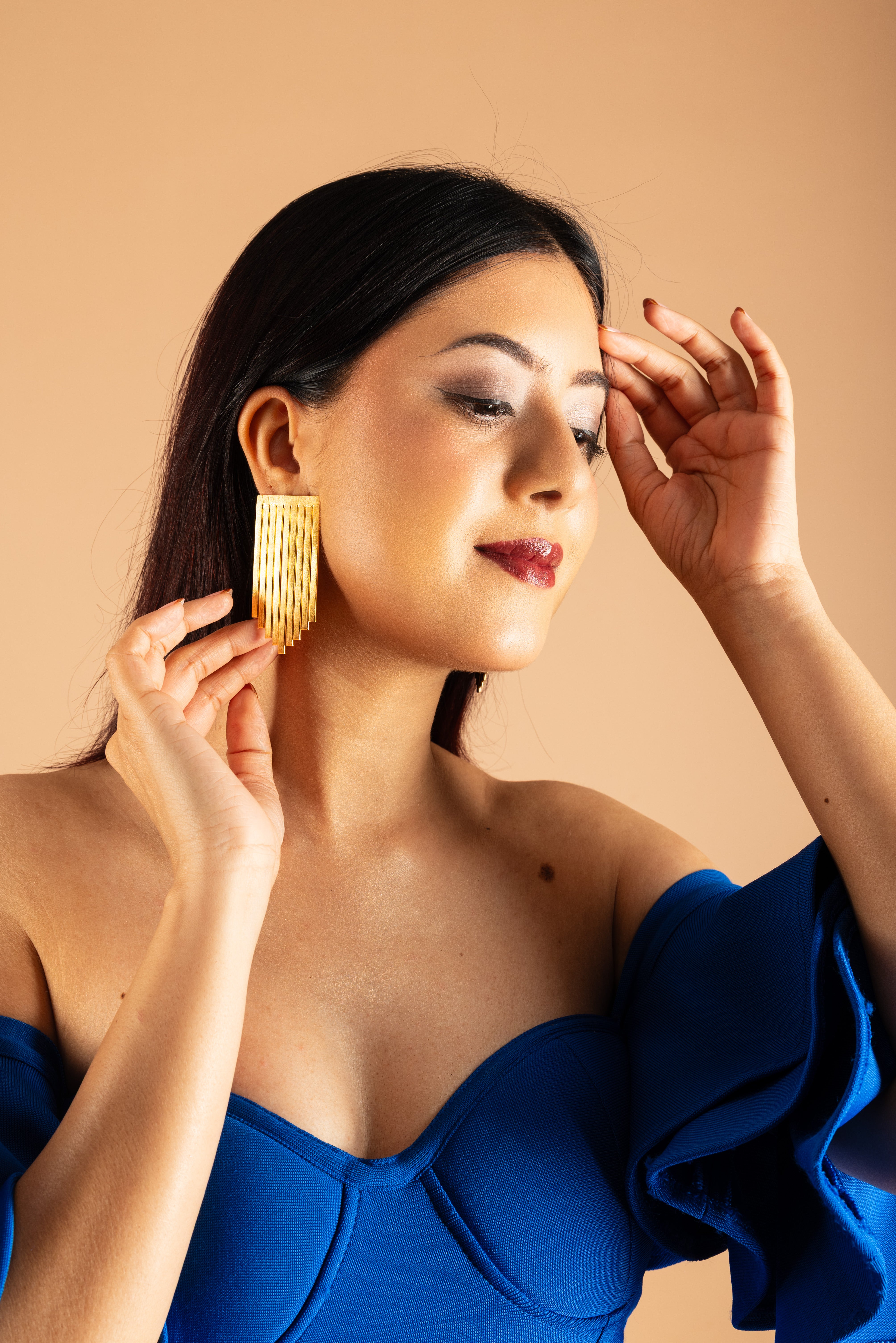 Multi-striped Curtain brass Earrings