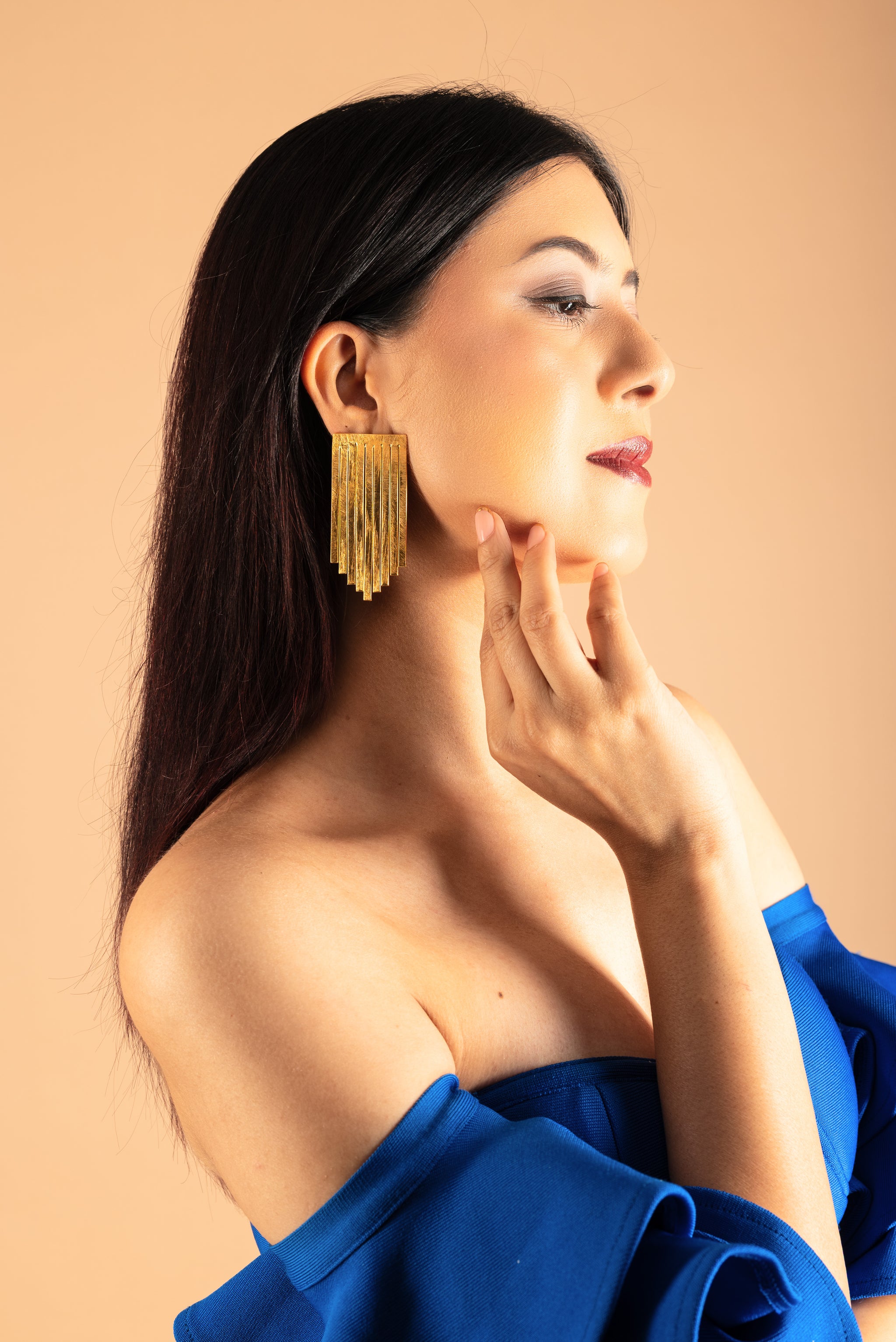 Multi-striped Curtain brass Earrings