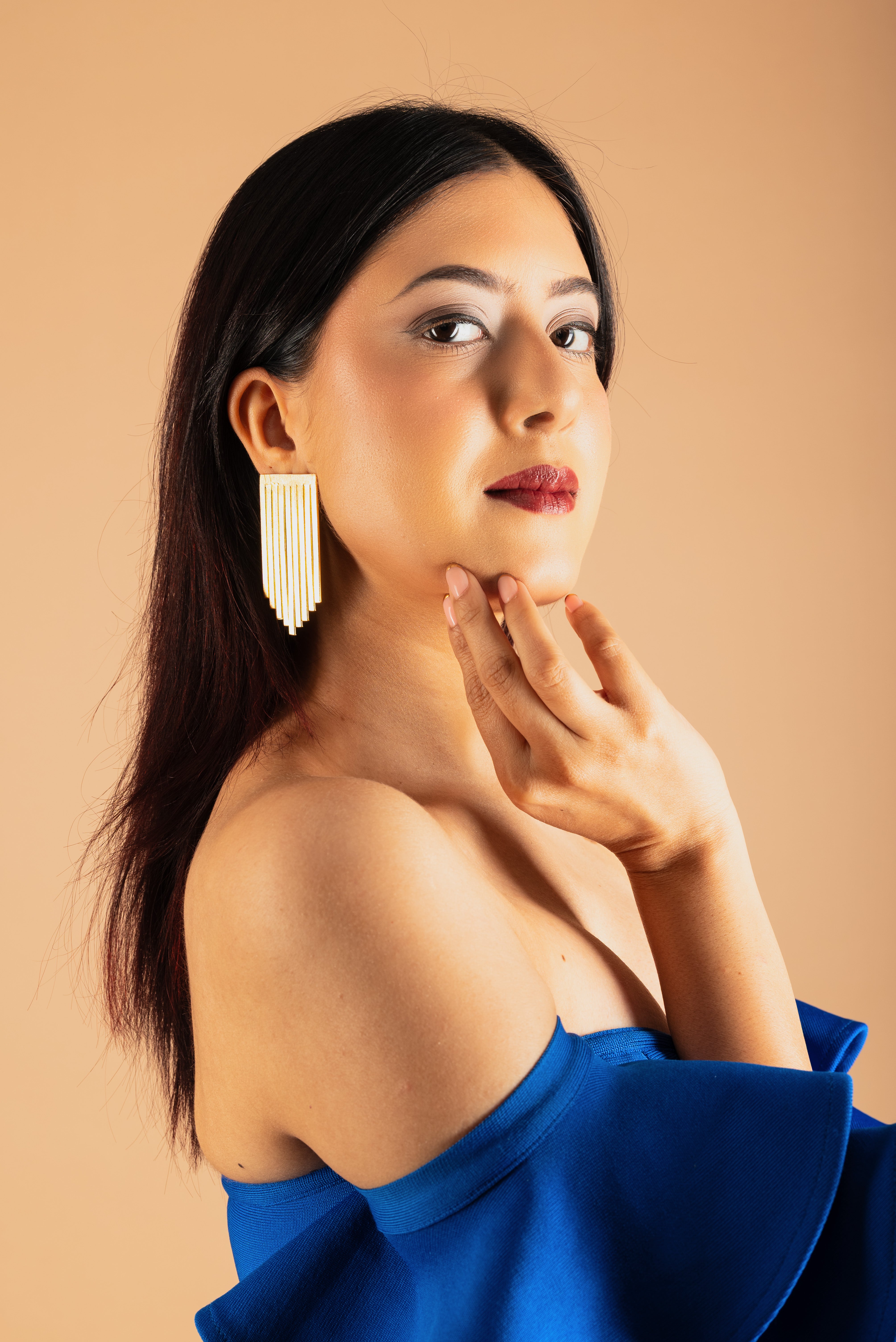 Multi-striped Curtain brass Earrings