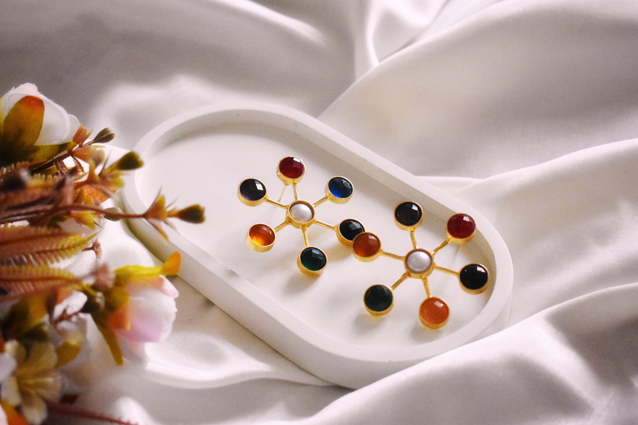 Artisan-crafted Sun stone Floral Earrings- Multicolor